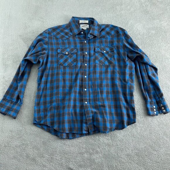 Campus Other - Vintage Campus Blue Plaid Western Shirt XL Snap Button Cotton Blend Mens 0436
